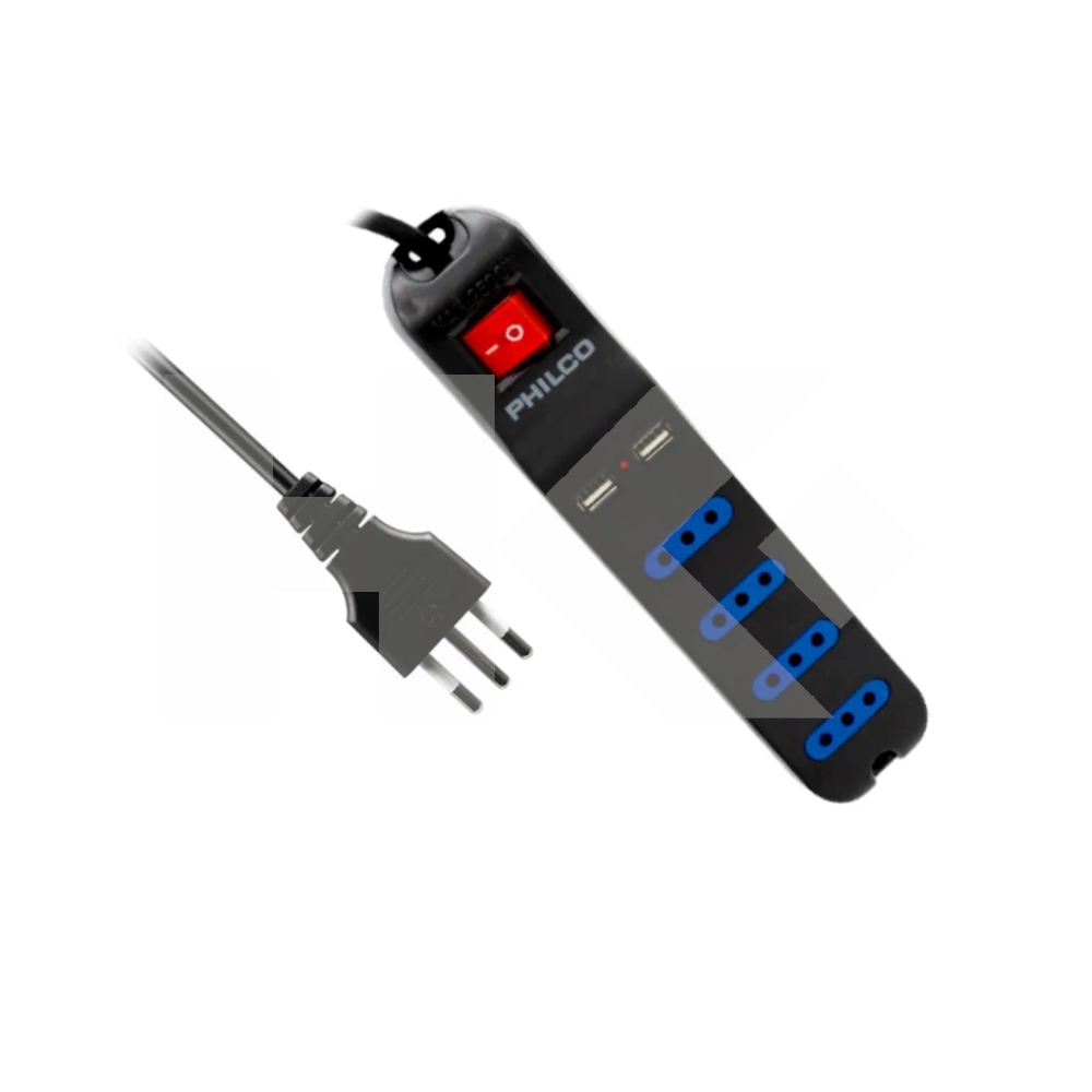 ALARGADOR PHILCO 4 ENCHUFE H 220VAC + 2 USB 1.5MT.