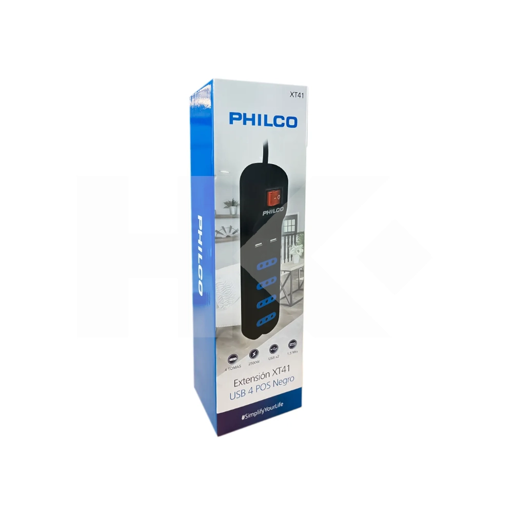 ALARGADOR PHILCO 4 ENCHUFE H 220VAC + 2 USB 1.5MT. - Imagen 2