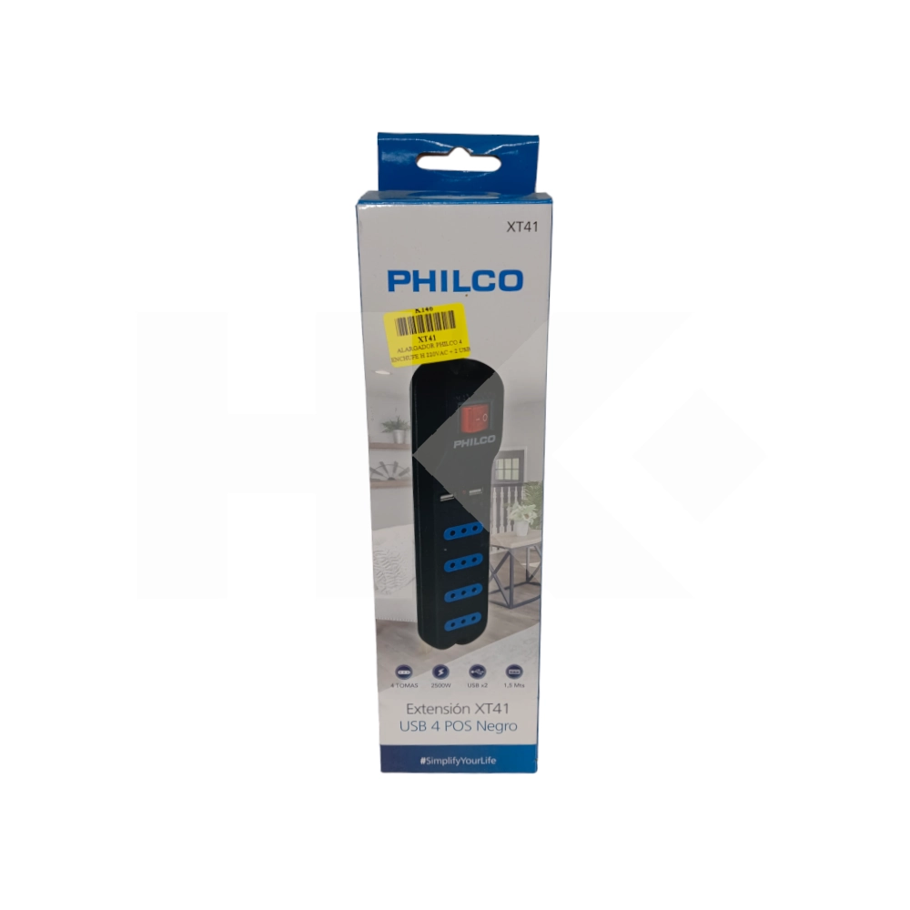 ALARGADOR PHILCO 4 ENCHUFE H 220VAC + 2 USB 1.5MT. - Imagen 3