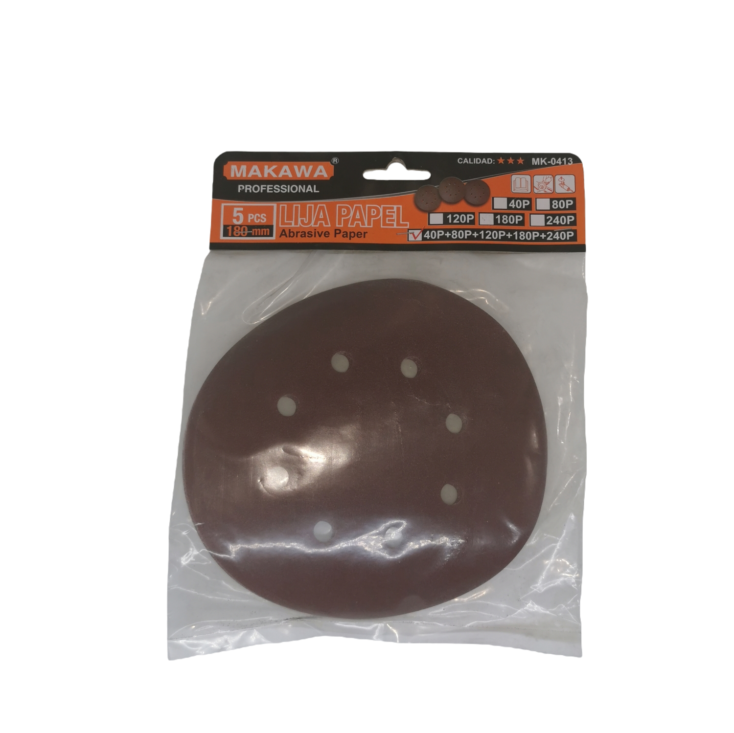 LIJA DE VELKRO PARA PULIR 180MM SET 5 PIEZAS MAKAWA