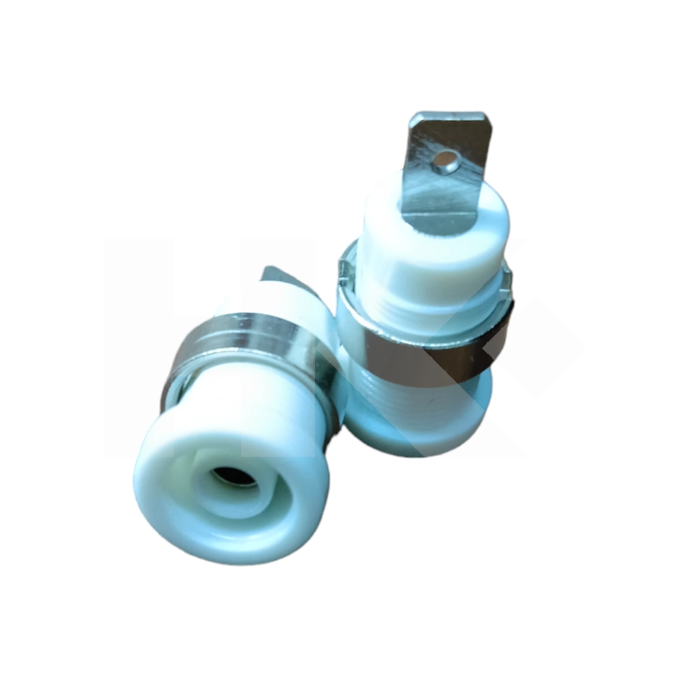 BORNE PARA BANANA 4MM PLASTICA BLANCA CON TUERCA