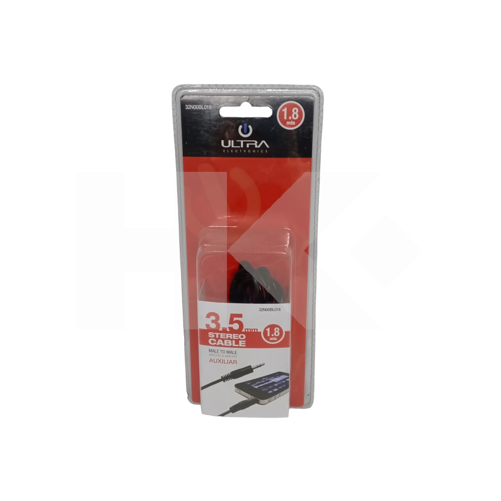 CABLE AUXILIAR AUDIO PLUG 3.5MM M-M ST 1.8MTS. NEGRO ULTRA