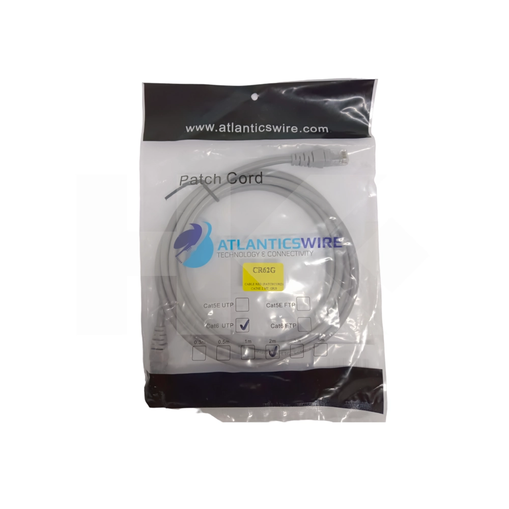 CABLE RED (PATCHCORD) CAT6E 2 MT. GRIS