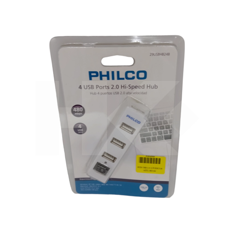 HUB USB 2.0 4 PUERTOS AZUL BD164