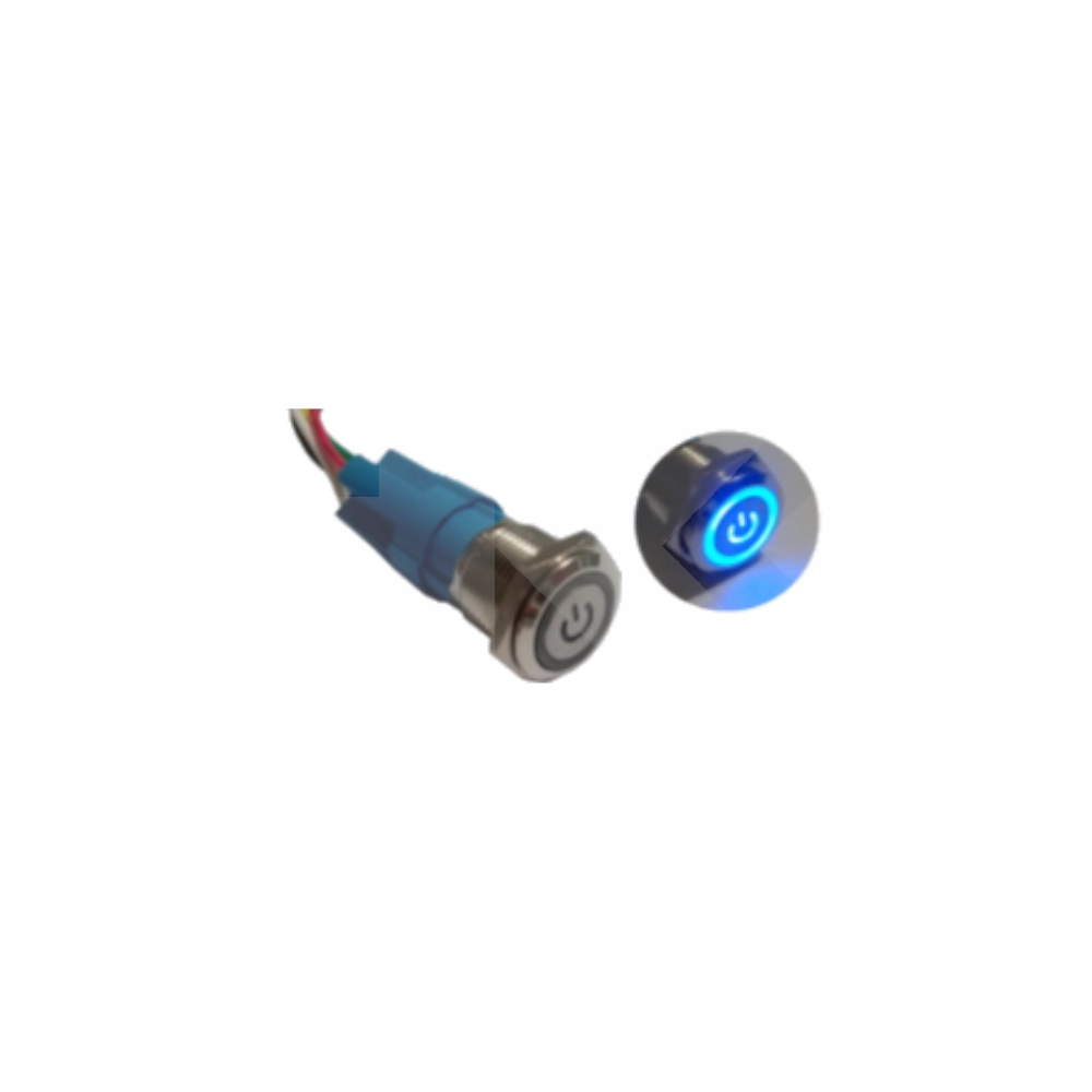 PULSADOR CON LED 5P 24V 16MM CROMADO AZUL CON CABLE (SW180226)