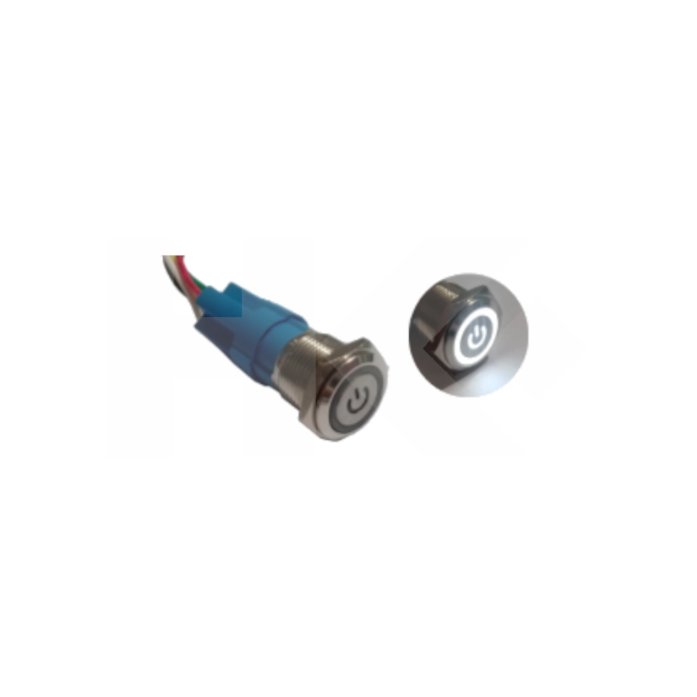 PULSADOR CON LED 5P 24V 16MM CROMADO BLANCO CON CABLE (SW180227)