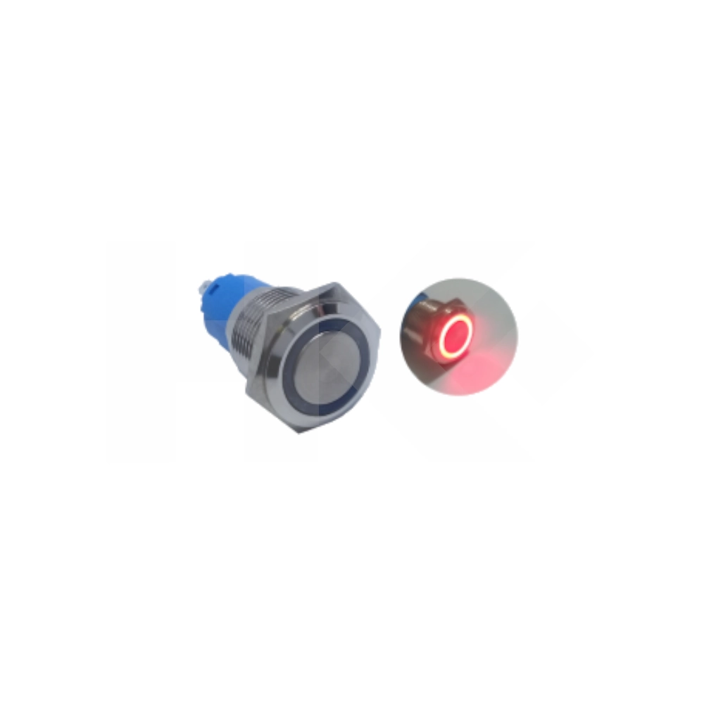 INTERRUPTOR CON LED 5P 12V 16MM CROMADO ROJO