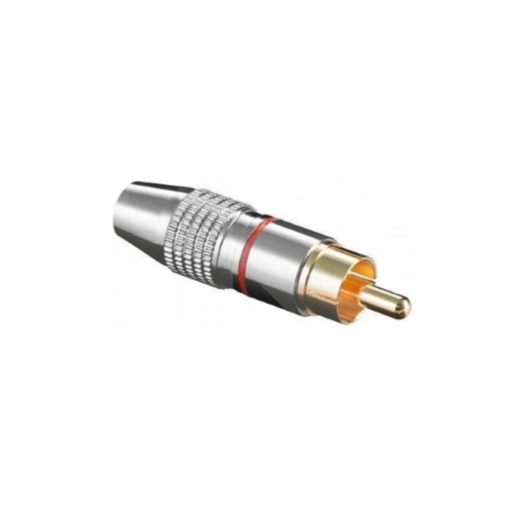 CONECTOR RCA MACHO METAL FRANJA ROJO PUNTA DORADA (CALIDAD)